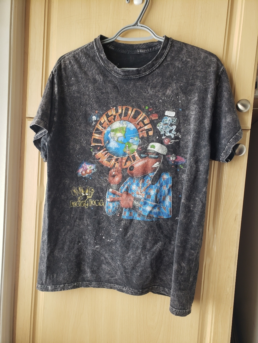 Black Graphic Short Sleeve Tee with Earth & Character Print